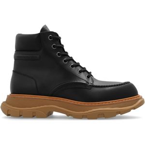 Alexander McQueen, Schoenen, Heren, Zwart, 41 1/2 EU, Leer, Plateauschoenen met vetersluiting