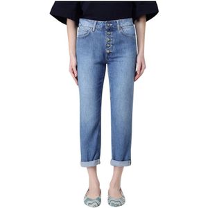 Dondup, Jeans, Dames, Blauw, W30, Katoen, Blauwe Straight Leg Jeans Met Knoopsluiting