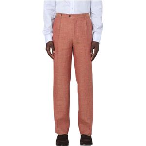 Etro, Broeken, Heren, Bruin, M, Linnen, Bruine Geplooide Linnen Broek