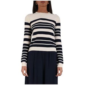 Patrizia Pepe, Truien, Dames, Veelkleurig, S, Wol, Gestreepte Gebreide Trui met Ronde Hals