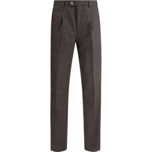 Brunello Cucinelli, Broeken, Heren, Bruin, XL, Wol, Wol Knoop-Rits Broek