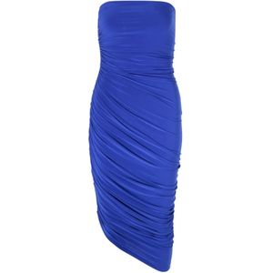 Norma Kamali, Kleedjes, Dames, Blauw, XL, Polyester, Strapless Diana Jurk