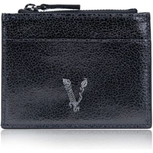 Versace, Accessoires, Dames, Zwart, ONE Size, Leer, Gelamineerde leren ritssluiting portemonnee
