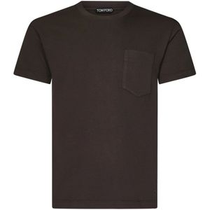 Tom Ford, Tops, Heren, Bruin, L, Katoen, Bruin T-shirt met ronde hals en borstzak
