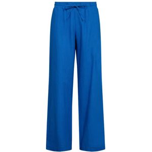 Freequent, Broeken, Dames, Blauw, XS, Linnen, Linnen hoge taille broek met zakken