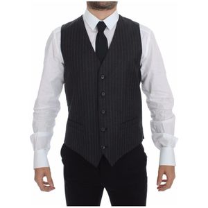 Dolce & Gabbana, Pakken, Heren, Grijs, M, Wol, Grijze Gestreepte Formele Wollen Vest