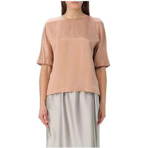Giorgio Armani, Tops, Dames, Roze, S, Zijden Relaxte Top Grijs Vrouw