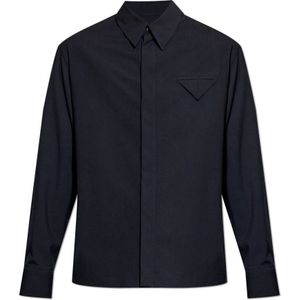 Bottega Veneta, Overhemden, Heren, Blauw, XL, Wol, Wollen overhemd