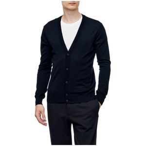 Emporio Armani, Truien, Heren, Blauw, L, Wol, Blauwe Wollen Cardigan Truien