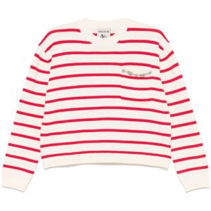 Semicouture, Sweatshirts & Hoodies, Dames, Rood, L, Katoen, Trui met kristallen versiering en ronde hals