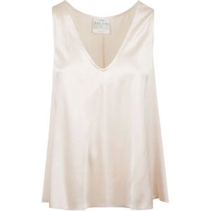 Forte Forte, Tops, Dames, Beige, M, Zijden Top met Strakke Lijnen