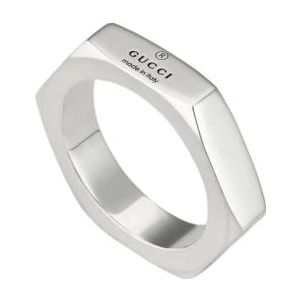 Gucci, Accessoires, Dames, Grijs, 50 MM, Minimalistische Hexagon Zilveren Ring