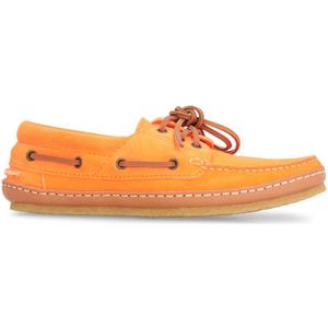 Saint Laurent, Schoenen, Heren, Oranje, 45 EU, Suede Bootschoenen Ronde Neus Rubber