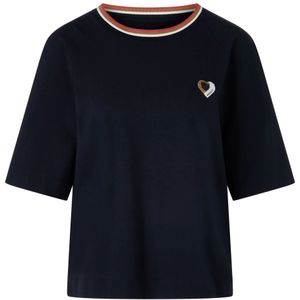 Marc Cain, Tops, Dames, Blauw, S, Katoen, Gestreept Cropped T-shirt
