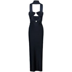 MVP wardrobe, Kleedjes, Dames, Zwart, M, Zwarte Cutout Jurk Gemaakt in Italië