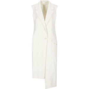 Y-3, Jassen, Dames, Wit, S, Linnen, Witte Linnenmix Jurk zonder Mouwen