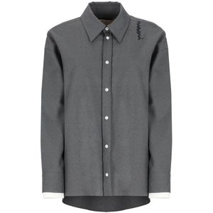 Marni, Blouses & Shirts, Dames, Grijs, S, Wol, Grijze wollen blouse met geborduurde details