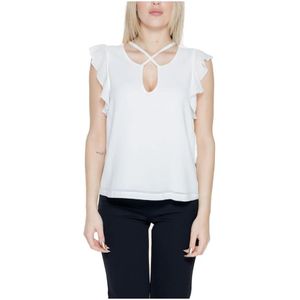 Rinascimento, Blouses & Shirts, Dames, Wit, 2Xl, Polyester, Witte Keyhole Blouse Korte Mouwen
