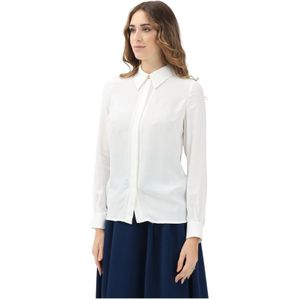 Elisabetta Franchi, Blouses & Shirts, Dames, Wit, XL, Organza, Witte blouse met lange mouwen Georgette