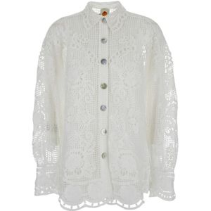 Farm Rio, Blouses & Shirts, Dames, Wit, M, Polyester, Witte Shirt Swan Lake Stijl