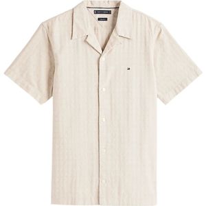 Tommy Hilfiger, Overhemden, Heren, Beige, S, Katoen, Korte Mouw Dobby Overhemd