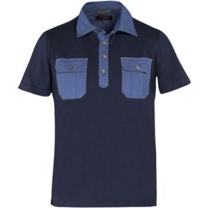 Moorer, Tops, Heren, Blauw, M, Denim, Denim Polo Shirt met Makò Cotton