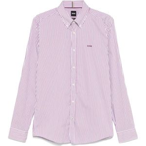 Hugo Boss, Overhemden, Heren, Paars, L, Katoen, Gestreept shirt met ontwerpcodes