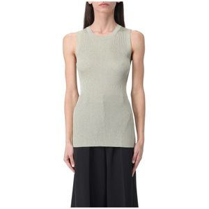 Fabiana Filippi, Tops, Dames, Groen, L, Groene Glanzende Ribgebreide Top