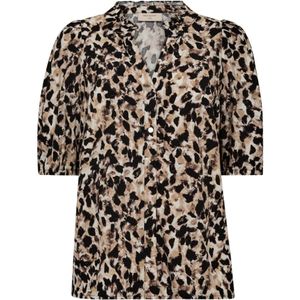 Freequent, Blouses & Shirts, Dames, Beige, S, Taupe Ballonmouw Blouse met Print