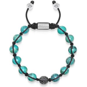 Nialaya, Accessoires, Heren, Grijs, L, Nylon, Zwarte Diamanten Kralenarmband met Turquoise en Sterling Zilver