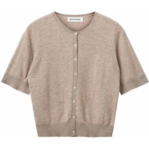 Sofie Schnoor, Truien, Dames, Beige, L, Bruine Melange Cardigan met Korte Mouwen