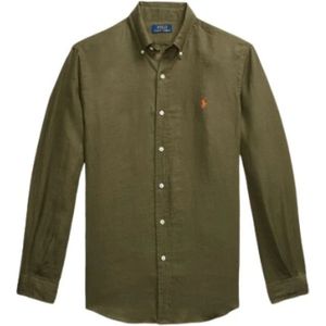 Polo Ralph Lauren, Overhemden, Heren, Groen, M, Linnen, Custom Fit Linnen Overhemd