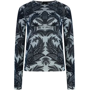 Etro, Tops, Dames, Blauw, M, Tule, Velours Effect Tule Top