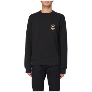 Dolce & Gabbana, Sweatshirts & Hoodies, Heren, Zwart, L, Katoen, Zwart Geborduurd Sweatshirt