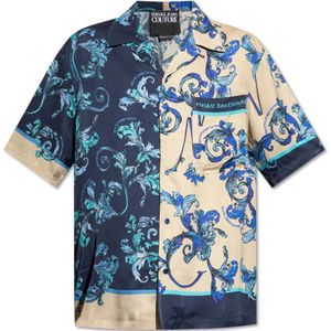 Versace Jeans Couture, Overhemden, Heren, Blauw, XL, Barocco print overhemd