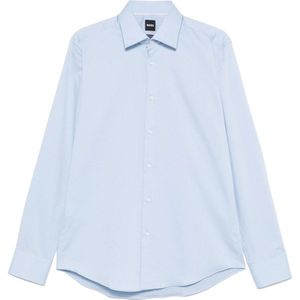 Hugo Boss, Overhemden, Heren, Blauw, L, Katoen, Stretch shirt met ontwerpcodesign