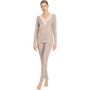 Twinset, Nachtkleding & Lounge, Dames, Bruin, M, Bruin Jersey Pyjamaset met Kantafwerking