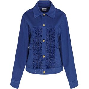 Alysi, Jassen, Dames, Blauw, XS, Blauwe Gerimpelde Jas met Knoopsluiting