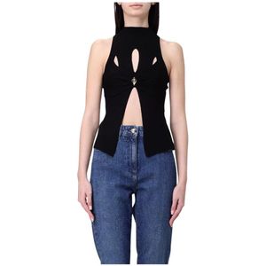 Elisabetta Franchi, Tops, Dames, Zwart, L, Zwarte Gebreide Top met Hoge Hals