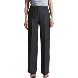 Peserico, Broeken, Dames, Blauw, M, Linnen, Effen gekleurde zuivere linnen gabardine broek