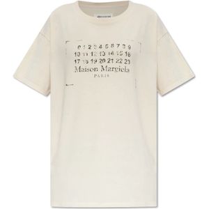 Maison Margiela, Tops, Dames, Beige, S, Katoen, T-shirt met print