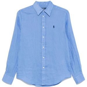 Polo Ralph Lauren, Blouses & Shirts, Dames, Blauw, XS, Linnen, Helderblauw Linnen Overhemd Classic-Fit