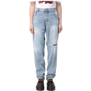 Dsquared2, Jeans, Dames, Blauw, S, Katoen, Stijlvolle Distressed Light Wash Jeans