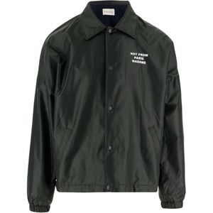 Drole de Monsieur, Jassen, Heren, Groen, S, Nylon, Groene Nylon Jas met Slogandetail