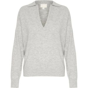 Soaked in Luxury, Truien, Dames, Grijs, M, Wol, Casual Polo Pullover Sweater