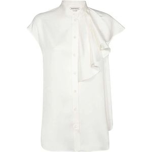 Alexander McQueen, Blouses & Shirts, Dames, Beige, XS, Gerimpelde Zijden Blouse met Ronde Zoom