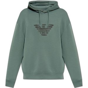 Emporio Armani, Sweatshirts & Hoodies, Heren, Groen, S, Katoen, Hoodie met dubbele jersey en gestreept fade-effect borduursel