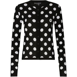 Dolce & Gabbana, Truien, Dames, Zwart, M, Wol, Polka-dot Wol Zijde Vest