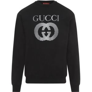 Gucci, Sweatshirts & Hoodies, Heren, Zwart, L, Katoen, Interlocking Logo Crew Neck Sweatshirt