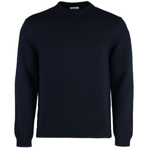 Malo, Truien, Heren, Blauw, M, Wol, Geribbelde Crew-Neck Wollen Trui